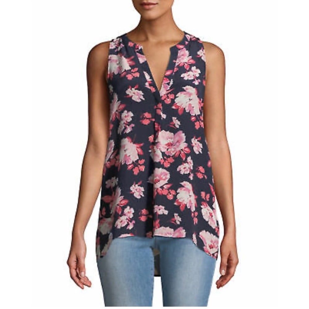 Joie Aruna Silk Blouse in Navy Blue Pink Floral